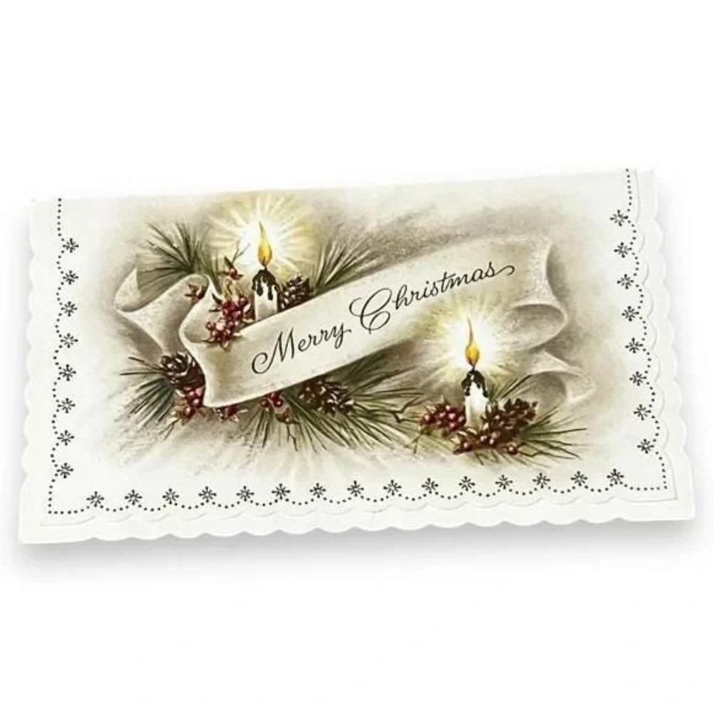 Hampshire Merry Christmas Candles Pine Leaves Vintage Holiday Card CBX